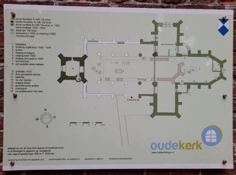Plattegrond van de Oude Kerk in Oosterbeek met historische aanduidingen