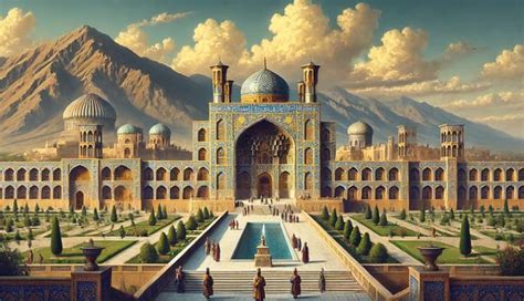 Illustratie van het paleis van koning Ahasveros in Susan