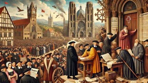 Illustratie van een 16e-eeuwse prent met religieuze figuren uit de Reformatie