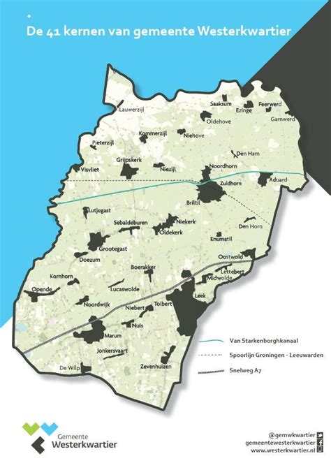 Een historische kaart van het Westerkwartier met de ligging van Grootegast en omliggende dorpen.