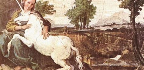 Illustratie van een eenhoorn uit de Middeleeuwen, mogelijk uit een bestiarium.