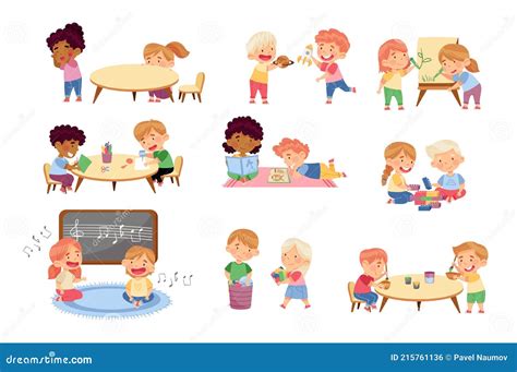 Illustratie van diverse kinderen die samen leren en spelen