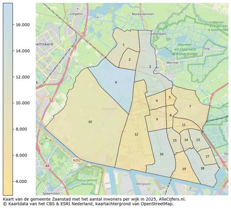 Kaart van Zaanstad met aanduiding van de wijken in Zaandam-Oost die het meest getroffen zijn door ondermijnende activiteiten