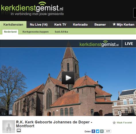Screenshot van de website kerkdienstgemist.nl met een aankondiging van een dienst