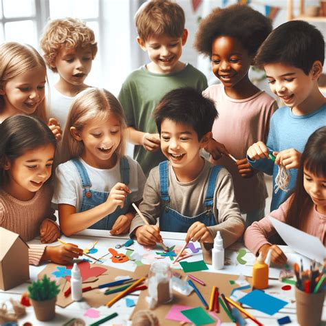 Kinderen die een keukenschort dragen tijdens een spel.