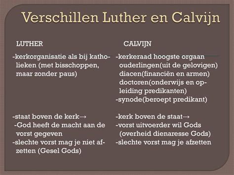 Diagram dat de relatie tussen Luther, Calvijn en de protestantse stromingen weergeeft