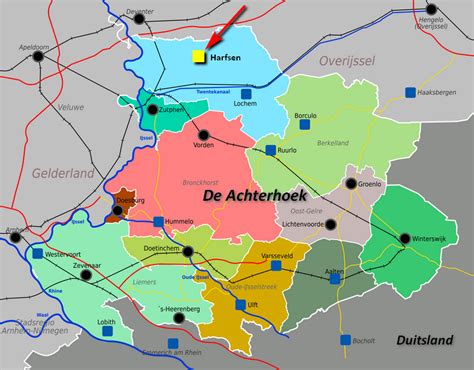 Historische kaart van de Achterhoek met de locaties Doetinchem en Zelhem