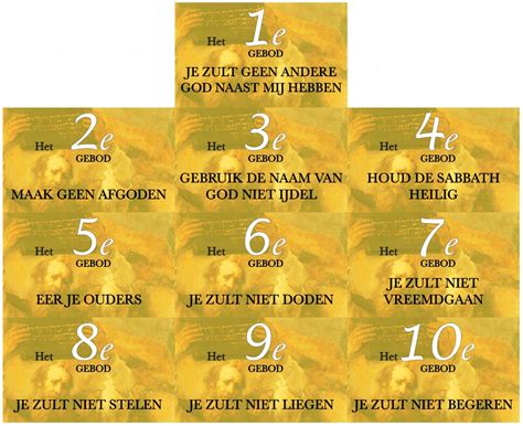 Illustratie van de tien geboden, met een gestileerde weergave van het kruis van Christus erdoorheen.