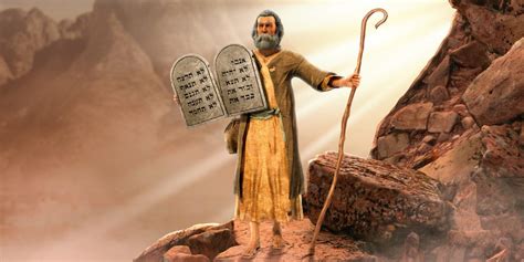 Een grafische weergave van de berg Sinaï met de tien geboden, en een brug die leidt naar het kruis van Christus.