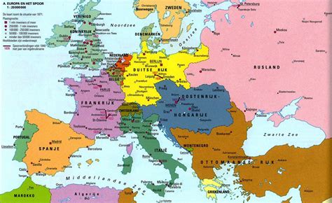 Kaart van Europa met de verspreiding van het Lutheranisme en Calvinisme in de 16e eeuw