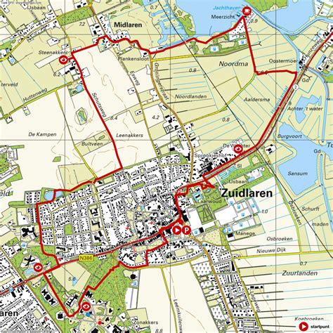 Historische kaart van Zuidlaren en omstreken met vermelding van kerkelijke gemeenten