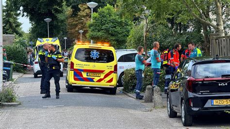 Politieauto's en hulpdiensten op de Rentmeesterslag in Gouda na het steekincident