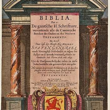 Illustratie van de titelpagina van de Statenbijbel uit 1637 met het wapen van de Republiek.