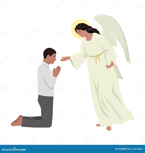 Illustratie van een persoon die knielt voor een Bijbel