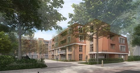 Illustratie van de gebouwen van Carolus in de Bloemenbuurt van Hilversum