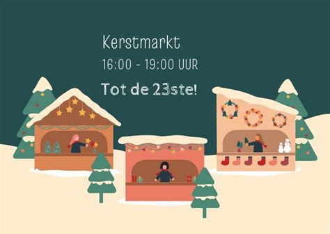Illustratie van een kerstmarkt met kraampjes en versieringen