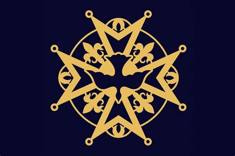 Gedetailleerde afbeelding van het moderne Hugenotenkruis met de duif.