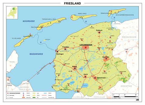 Historische kaart van Friesland met aanduiding van de genoemde plaatsen