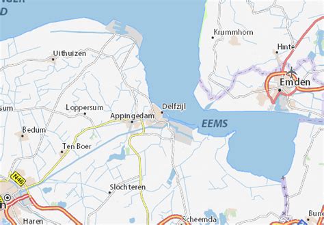 Oude kaart van Delfzijl en omgeving