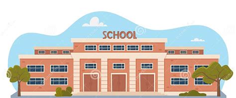 Illustratie van een schoolgebouw met vrolijke leerlingen