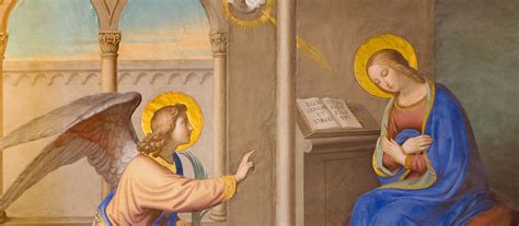 illustratie van Maria die de engel Gabriel ontvangt tijdens de Annunciatie