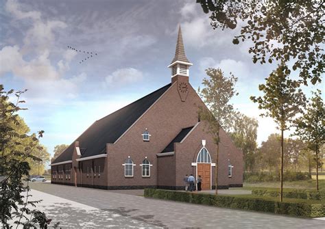 Artistieke impressie van het nieuwe kerkgebouw uit 1956.