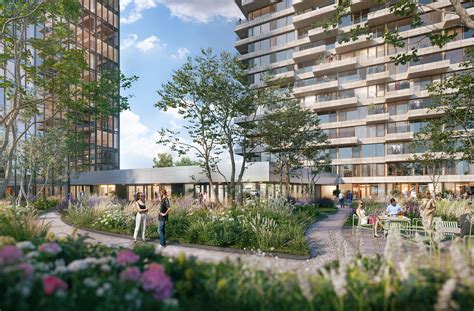 foto van een modern wooncomplex met groenvoorzieningen