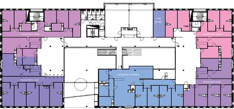 Plattegrond van het oorspronkelijke gebouw van Groene Hart met de verschillende afdelingen.