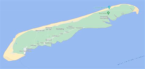 Plattegrond van Terschelling met aanduiding van Hoorn en Dorpshuis De Stoek