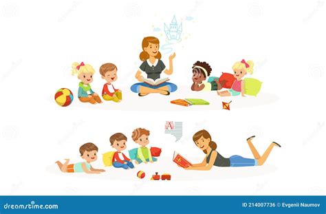 Illustratie van een groep kinderen die luistert naar een Bijbelverhaal