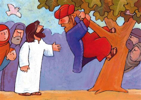Een schilderij dat de ontmoeting van Jezus met Zacheüs in zijn huis weergeeft.