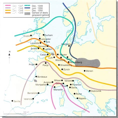 Kaart van de verspreiding van de doperse beweging in de 16e eeuw
