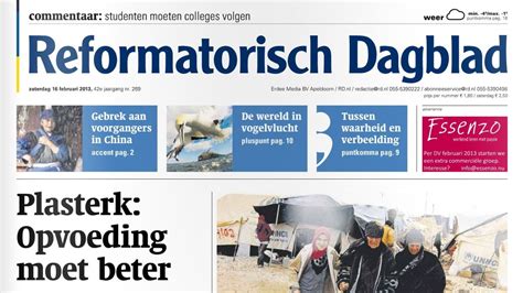 Foto van de voorpagina van het Reformatorisch Dagblad