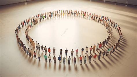 Illustratie van een plein met mensen die naar het midden bewegen