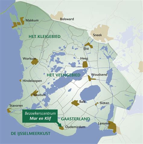 Schematische kaart van Zuidwest-Friesland met de locaties van de kerken en kapellen van de Heilige Christoffelparochie