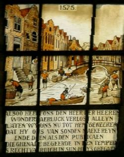 Illustratie van het gebrandschilderde glasraam 'Wonder van Woerden'