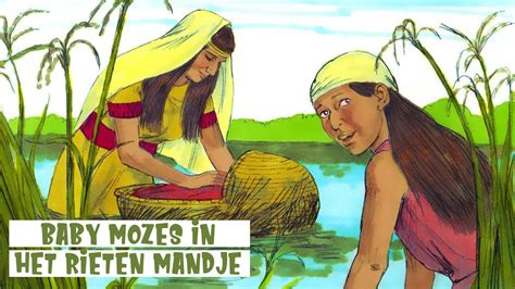 Illustratie van baby Mozes in het biezenmandje