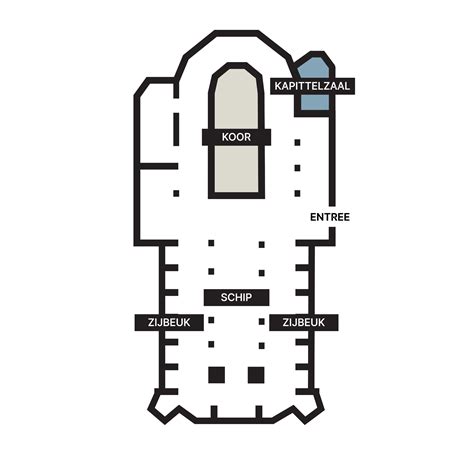 Plattegrond van de T-vormige kerk na de verbouwing
