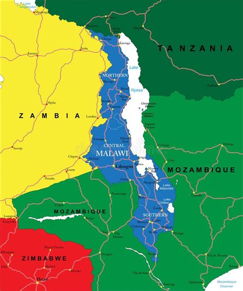 Kaart van Malawi met markering van zendingsgebieden of foto's van het werk daar