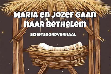 Illustratie van het kerstverhaal met Maria, Jozef en het kind Jezus.