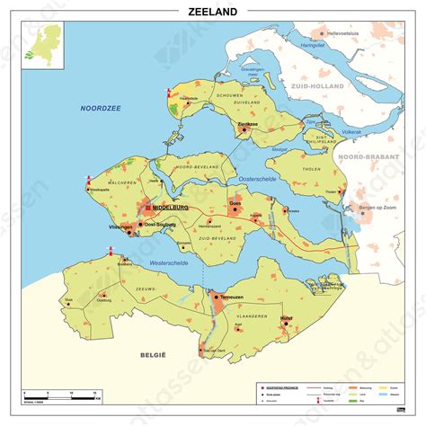 Kaart van Zeeland met de locaties Yerseke, Kloetinge en Kattendijke