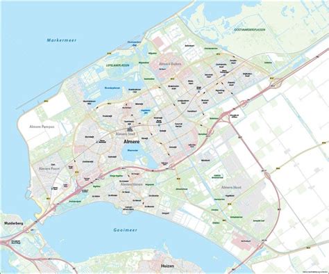 Plattegrond van Almere met de locaties van de eerste kerkdiensten.