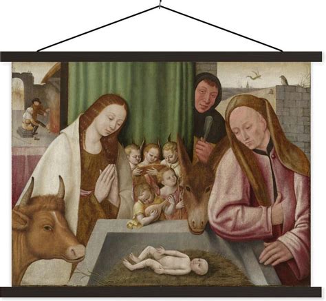 schilderij van de geboorte van Christus in een stal