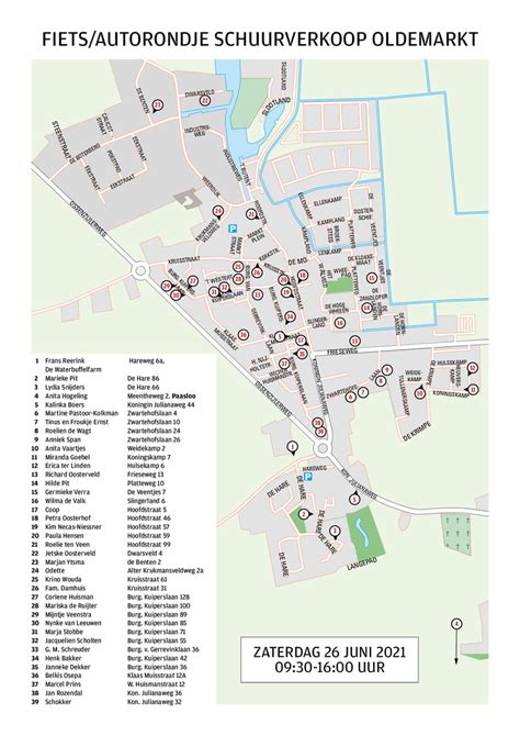 Plattegrond van Oldemarkt en Paasloo met locaties van kerkgebouwen en ontmoetingscentra