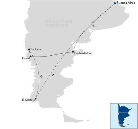 Kaart van Patagonië met de provincie Chubut en de stad Comodoro Rivadavia gemarkeerd
