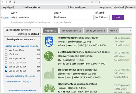 Screenshot van de zoekinterface van het DTB-register met filteropties