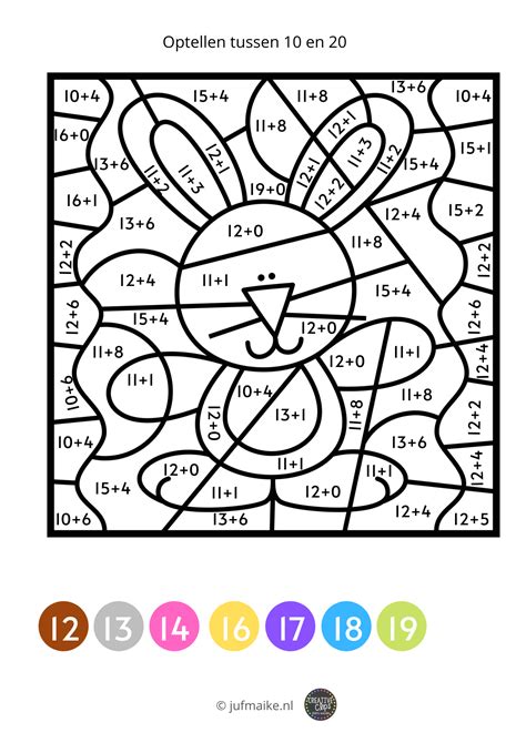 Voorbeeld van een rekenkleurplaat met Pasen thema