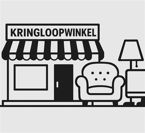 Illustratie van vrijwilligers die spullen sorteren in een kringloopwinkel