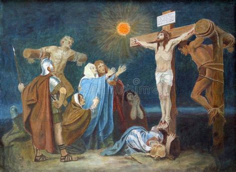 afbeelding van de kruisiging van Jezus met de twee misdadigers