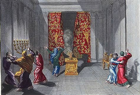 illustratie van het voorhangsel in de tempel dat scheurt